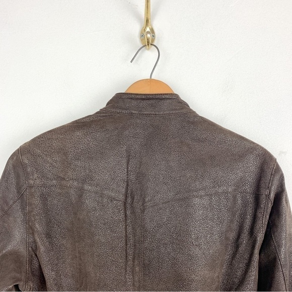 Genuine Leather Brown Moto Style Zip Up Mock Neck Jacket Sz M - Picture 5 of 9